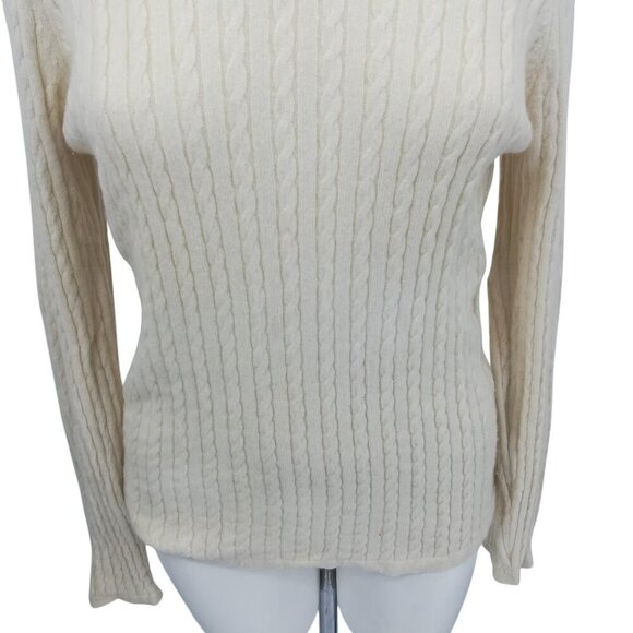 Lands End 100% Cashmere Cable Knit Crew Neck Sweater Size L Cream Lightweight - Picture 4 of 9